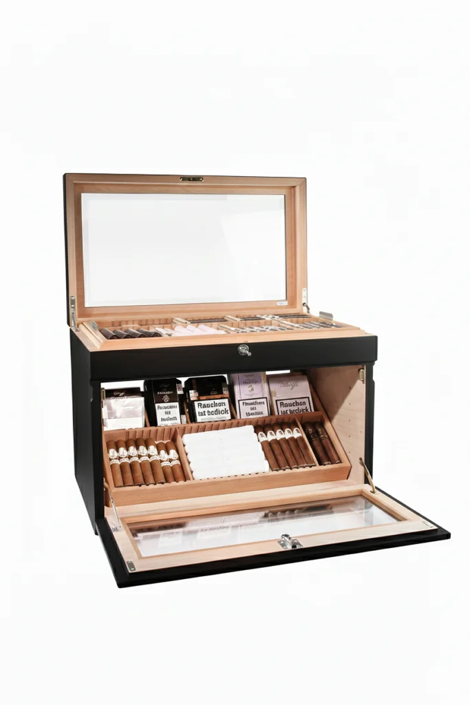 Adorini Portico Deluxe – schwarzer Humidor für 400 Zigarren im kompakten, modernen Design