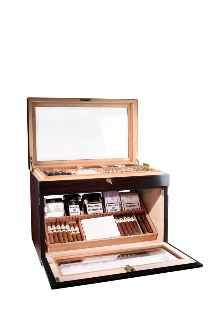 Adorini Portico Deluxe Humidor in Braun für 400 Zigarren, warmbraune Oberfläche